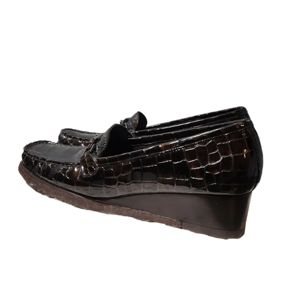 STUART WEITZMAN designer loafer 👞 shoes patented leather croc brown size 8.5 - Picture 9 of 16